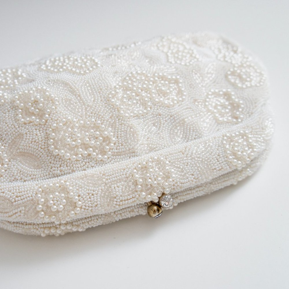 Vintage Ivory Beaded Pearl Evening Bag Clutch by Magid - Picture 10 of 16